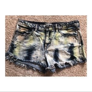 Tie dye denim shorts
